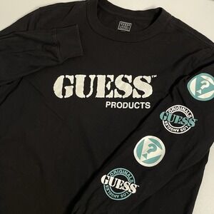 Guess Products Large Long Sleeve Shirt Black White Teal Los Angeles